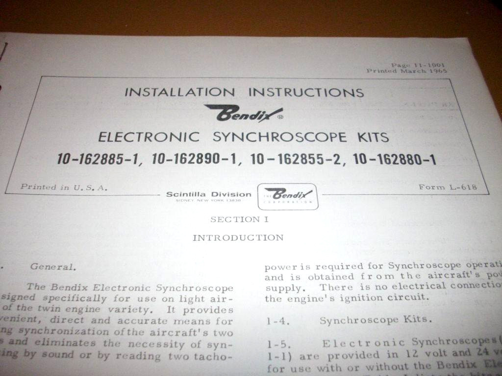 Bendix Synchroscope 10-162885-1/2, 10-162890-1, 10-162880-1 Install Instructions