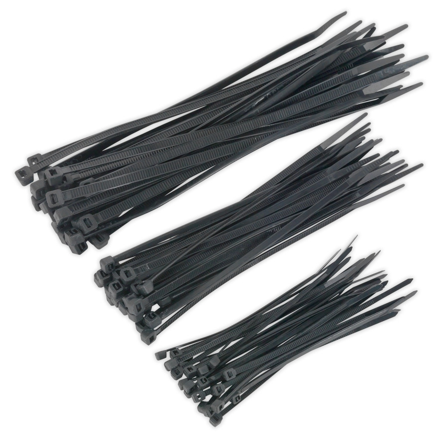 100-Pack Black Nylon Zip Ties, Assorted Sizes, Wire & Cord Cable Ties, USA
