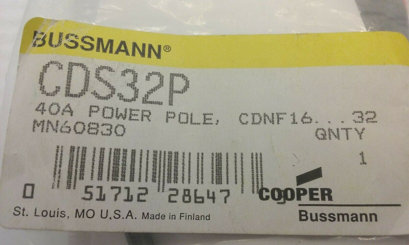 BUSSMANN CDS32P POWER POLE CONTROL SWITCH PANEL MOUNT 40A CDNF16...32 NIB
