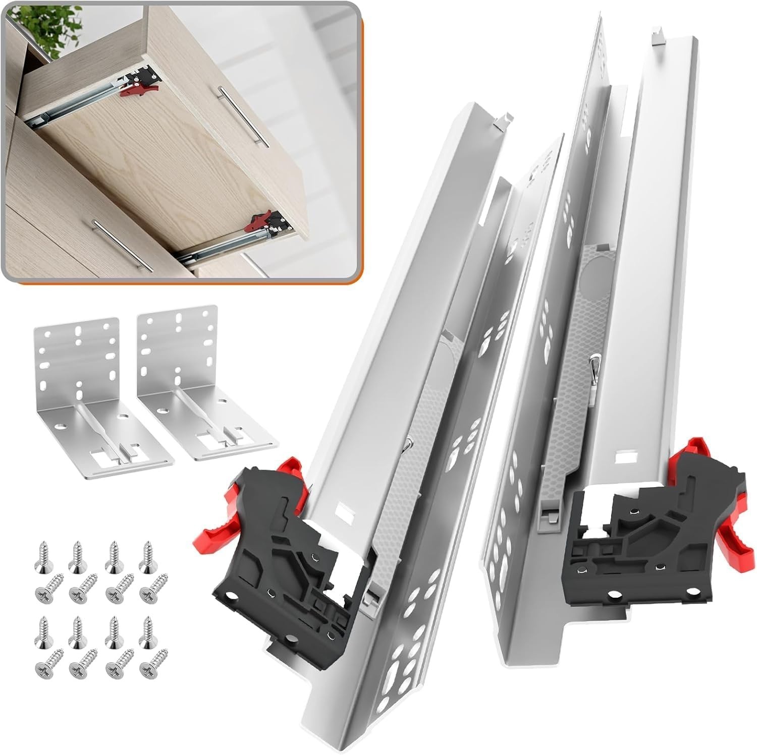 🆕 1 Pair Undermount Soft Close Drawer Slides 9 Inch 80 lb