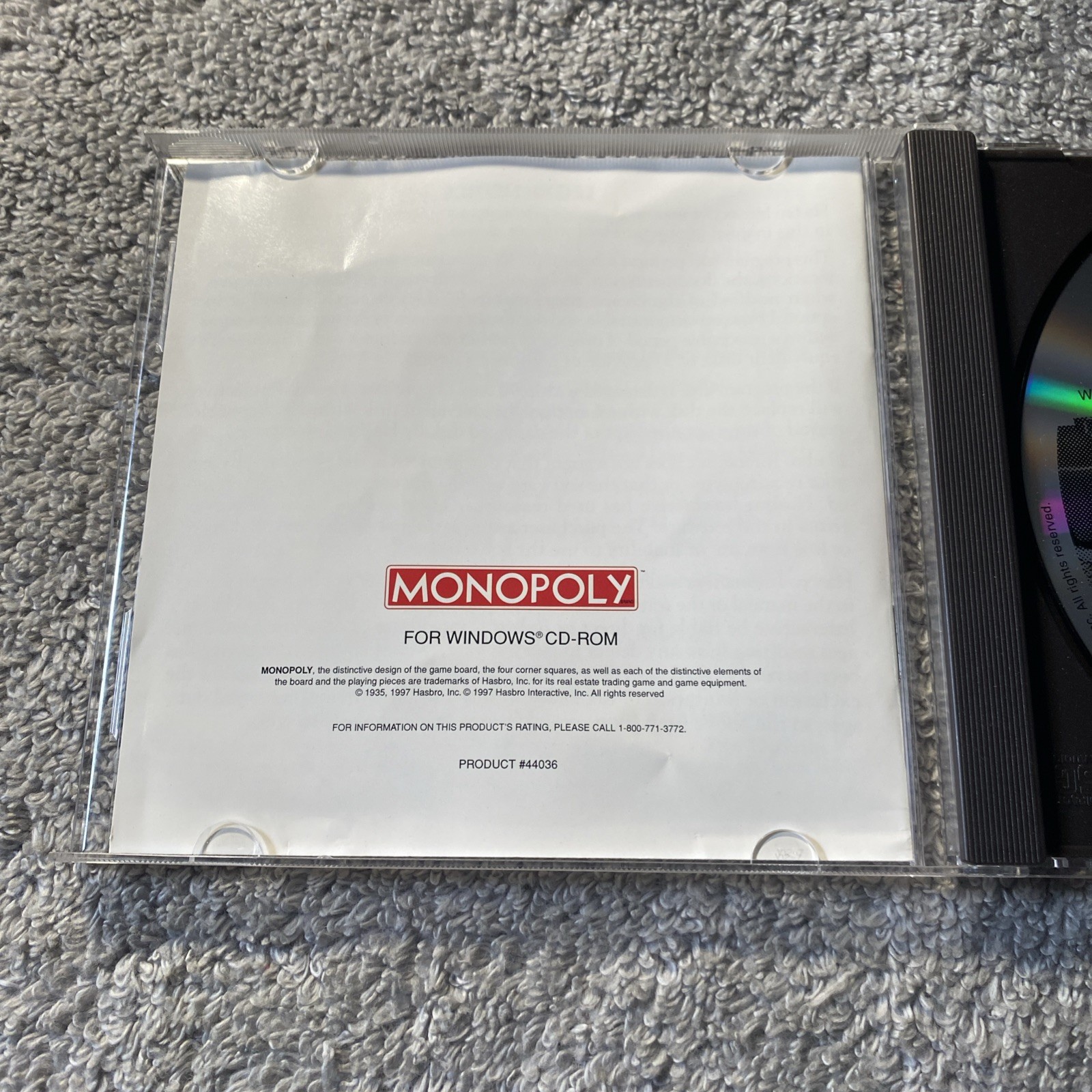 Monopoly Windows Version PC CD-ROM Game 1996 Hasbro Interactive Disc Is NMint C3