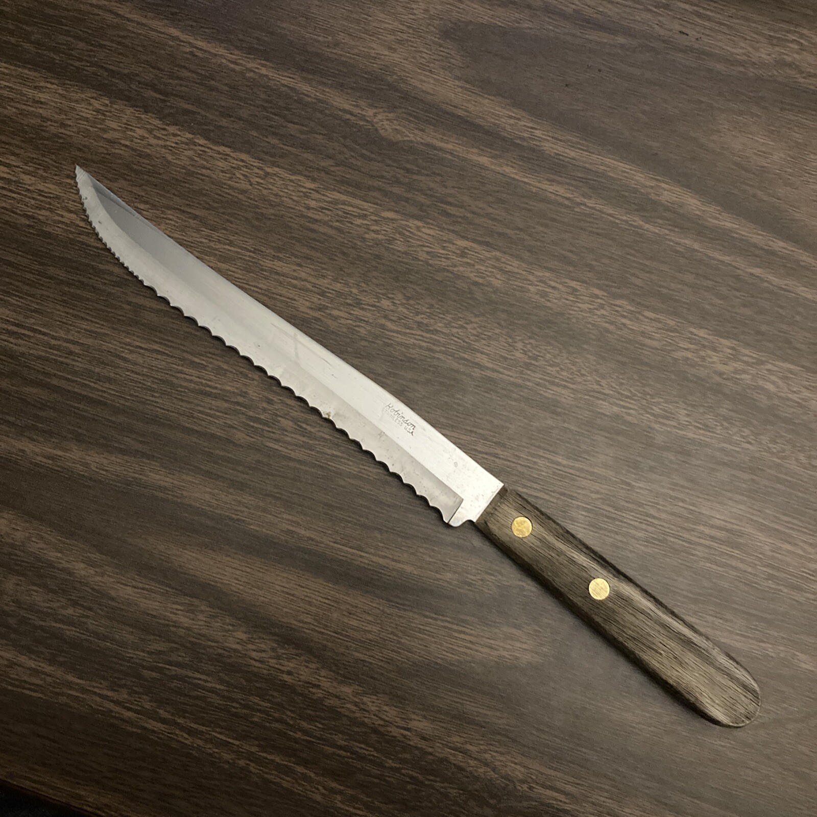 Vintage Robinson Stainless Steel Serrated 8" Knife Wood Handle Kitchen