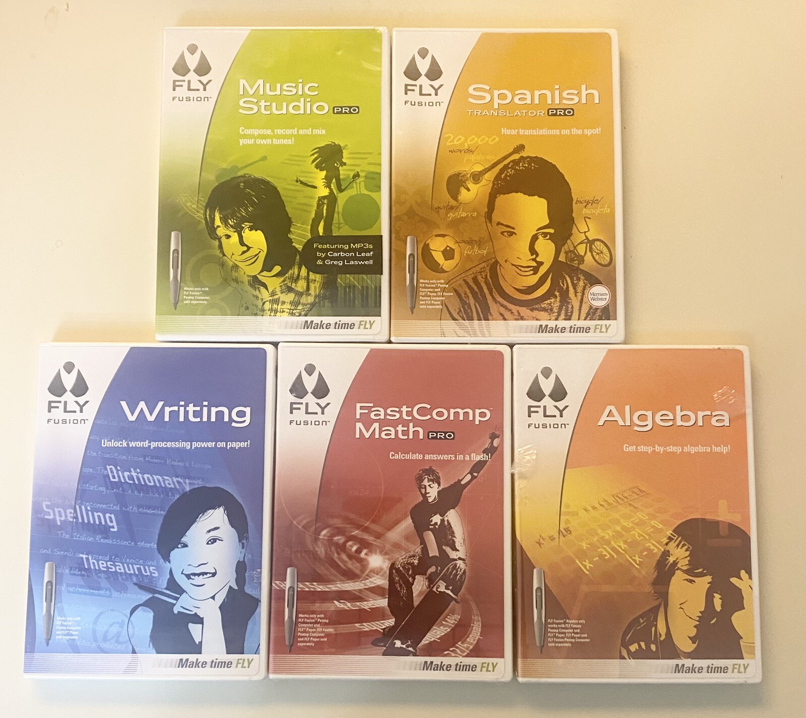 Lot of 5 FLY Fusion CD-ROM Music Studio Spanish Writing Algebra Etc NEW SEALED