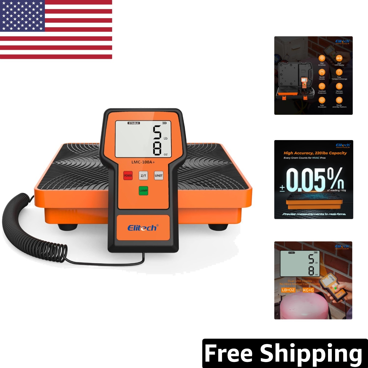 High Precision 220Lb Refrigerant Charging Scale with Slip-Resistant Platform