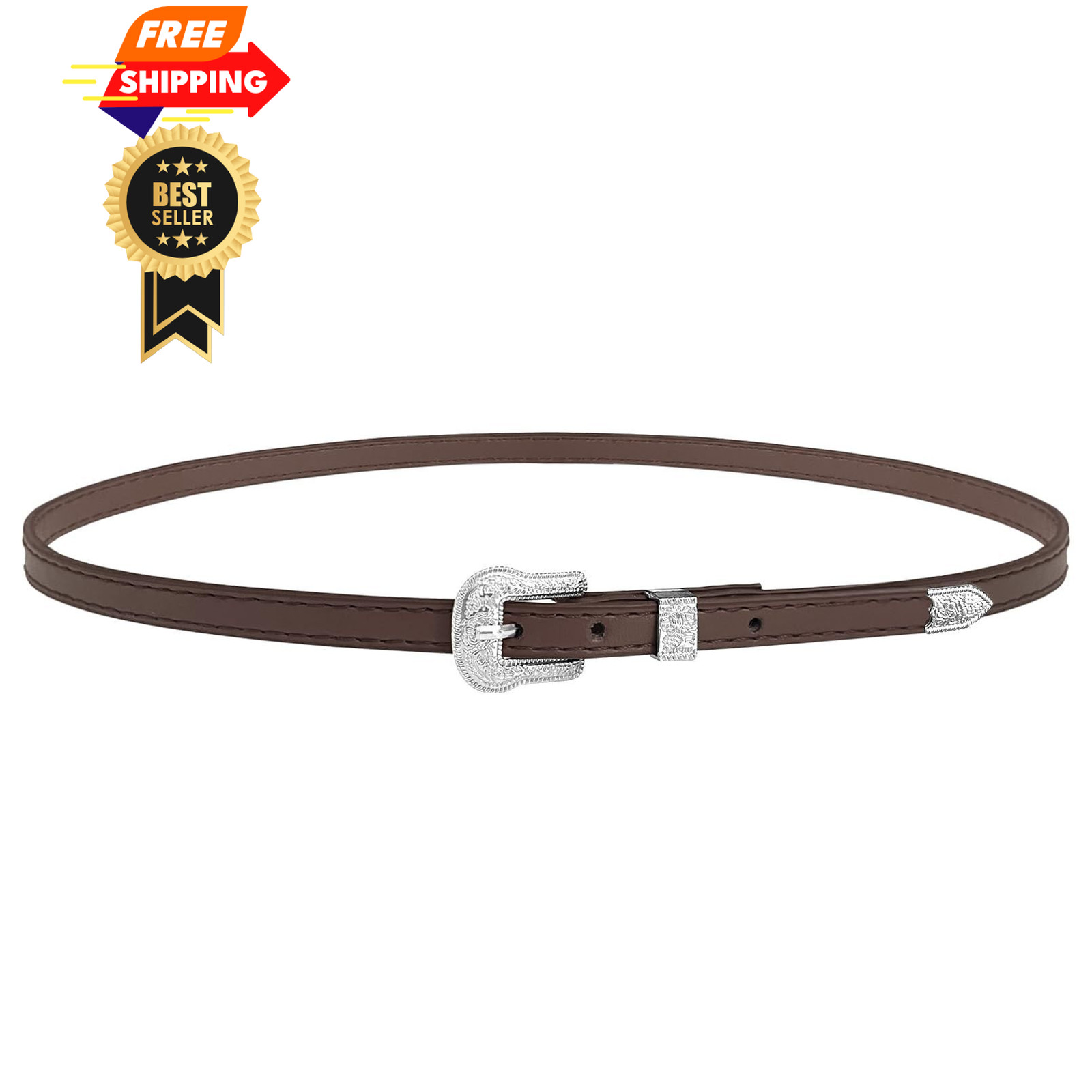RainFlowwer Leather Cowboy Hat Bands for Men One Size, Brown Silver Buckle