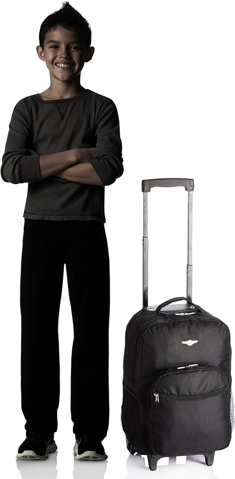 Double Handle 17" Rolling Backpack, Black