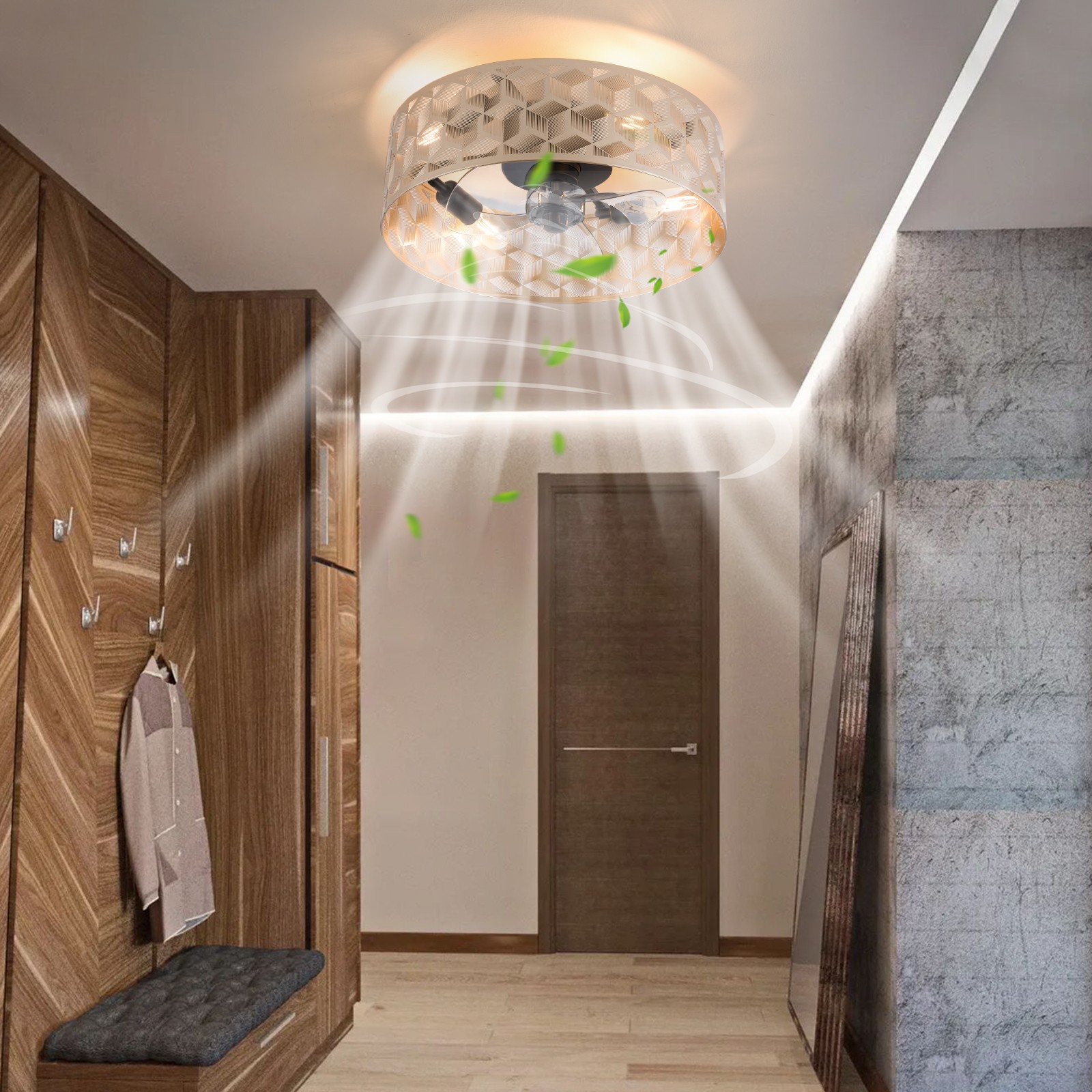 Modern Round Low Profile Ceiling Fan Light with Remote Control – 18" Indoor