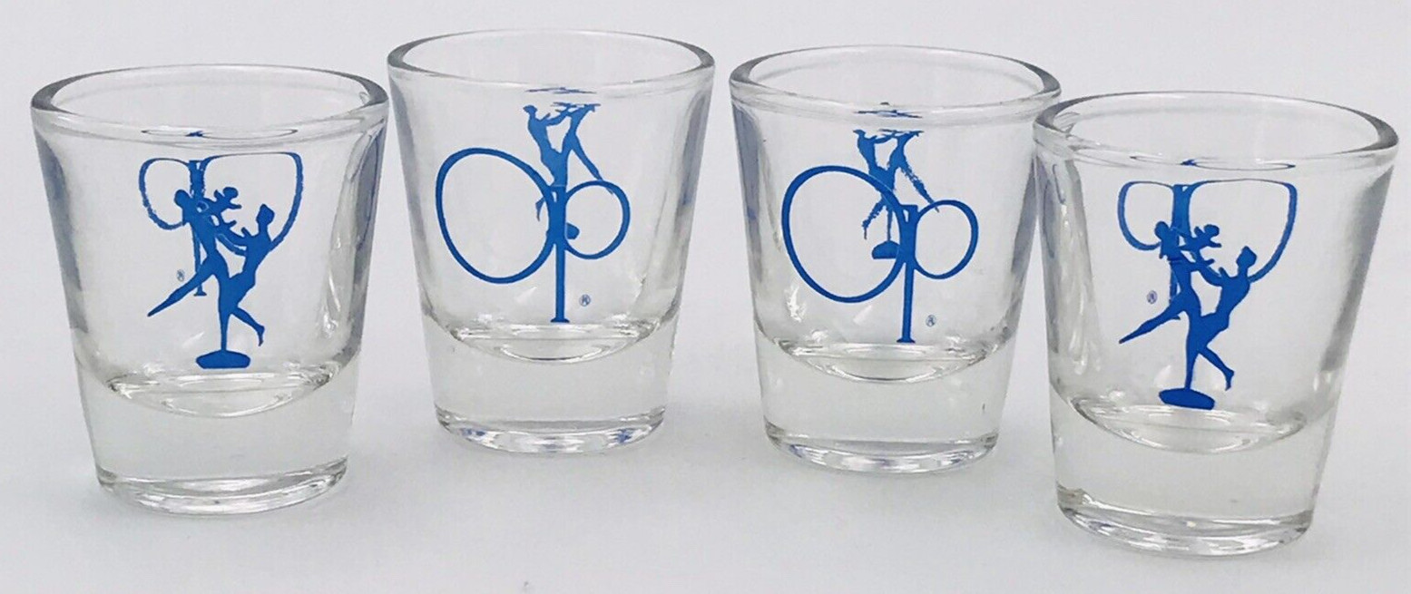 Vintage Four (4) OP Ocean Pacific Shot Glasses Family Dancing Motif
