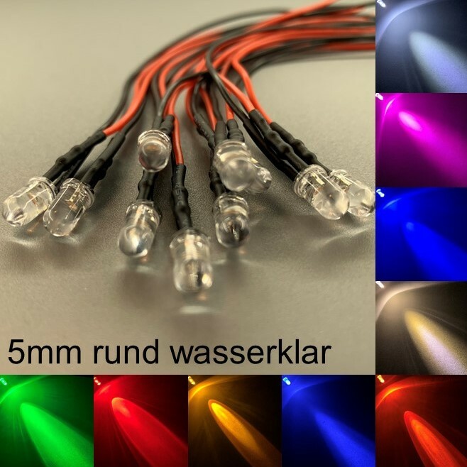 Wired 5mm LEDs Round Water Clear All Colours 5mm LED Resistors