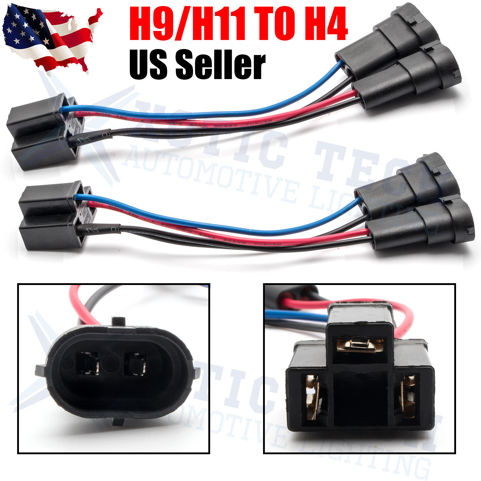 Y-Splitter H9/H11 to H4 Conversion Wire Harness Adapters For Harley Davidson