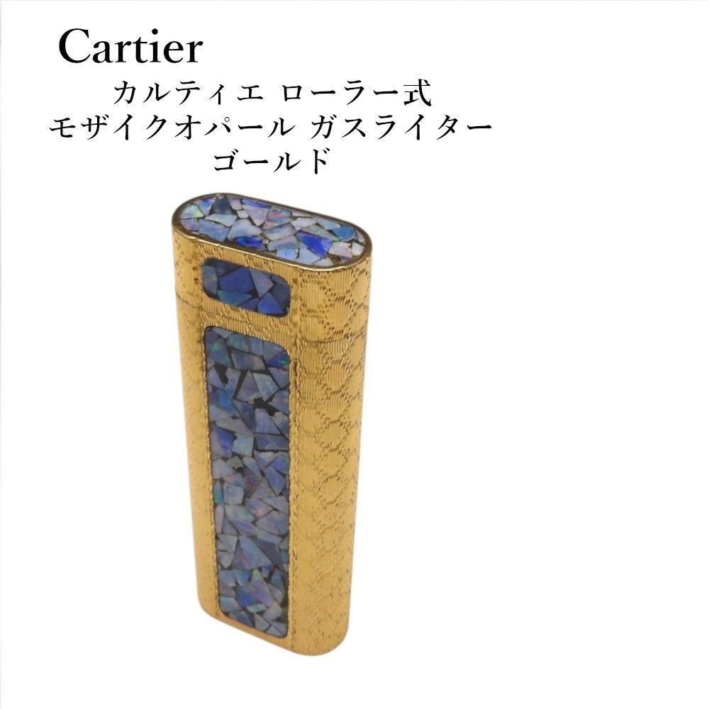 Cartier Mosaic Opal Gas Lighter Gold Rotary Flare Ignition Verified