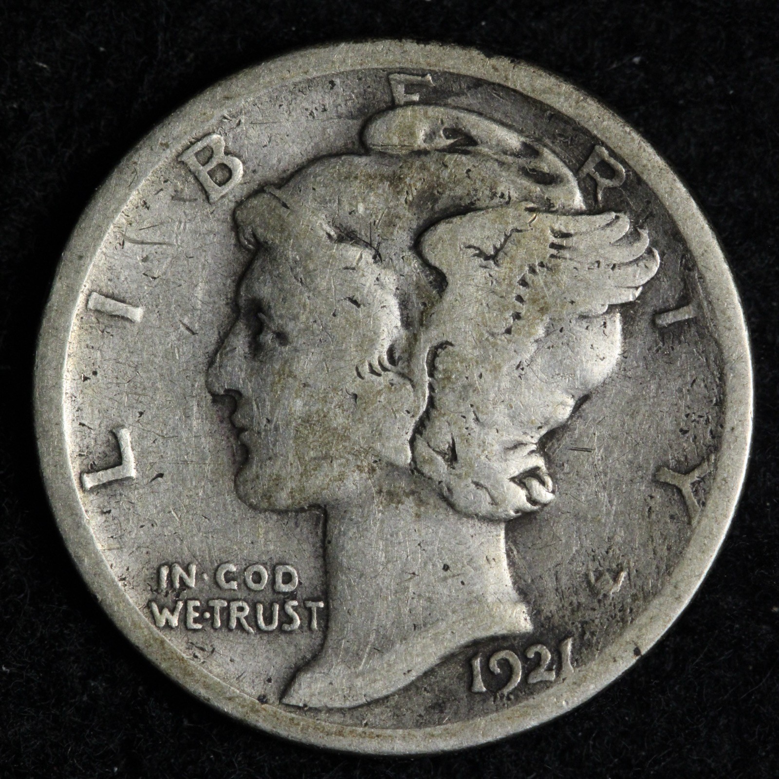 1921-D Mercury Silver Dime FINE E147 KRIMM