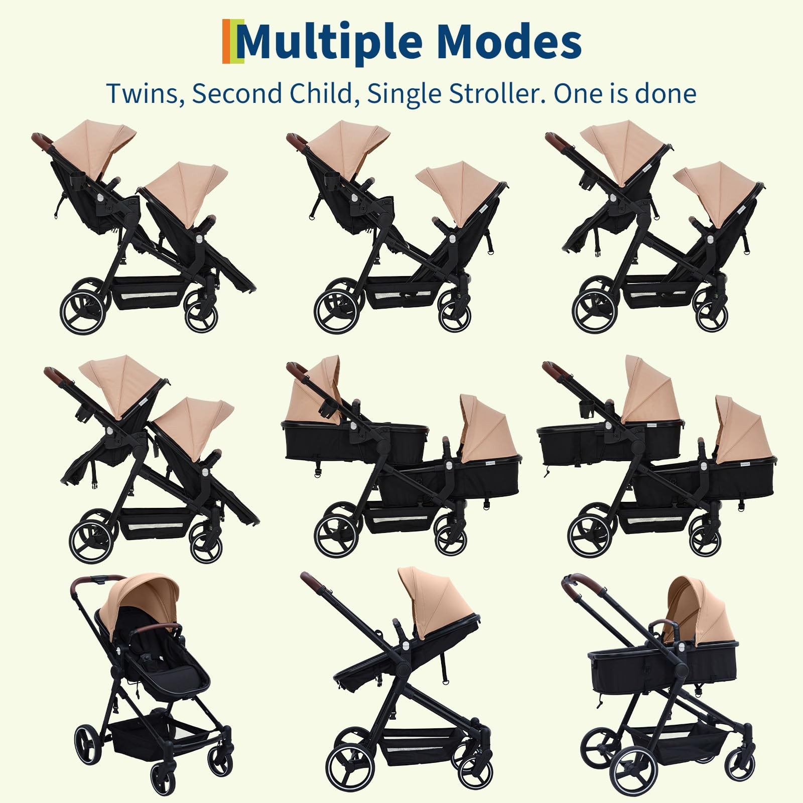 Double Stroller for Infants,Toddlers,Foldable Tandem Stroller Adjustable Backres