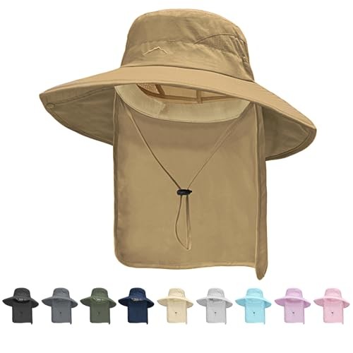 Sun Hat for Men Women Fishing Hat with Neck Flap Wide Brim 1 1pack-khaki