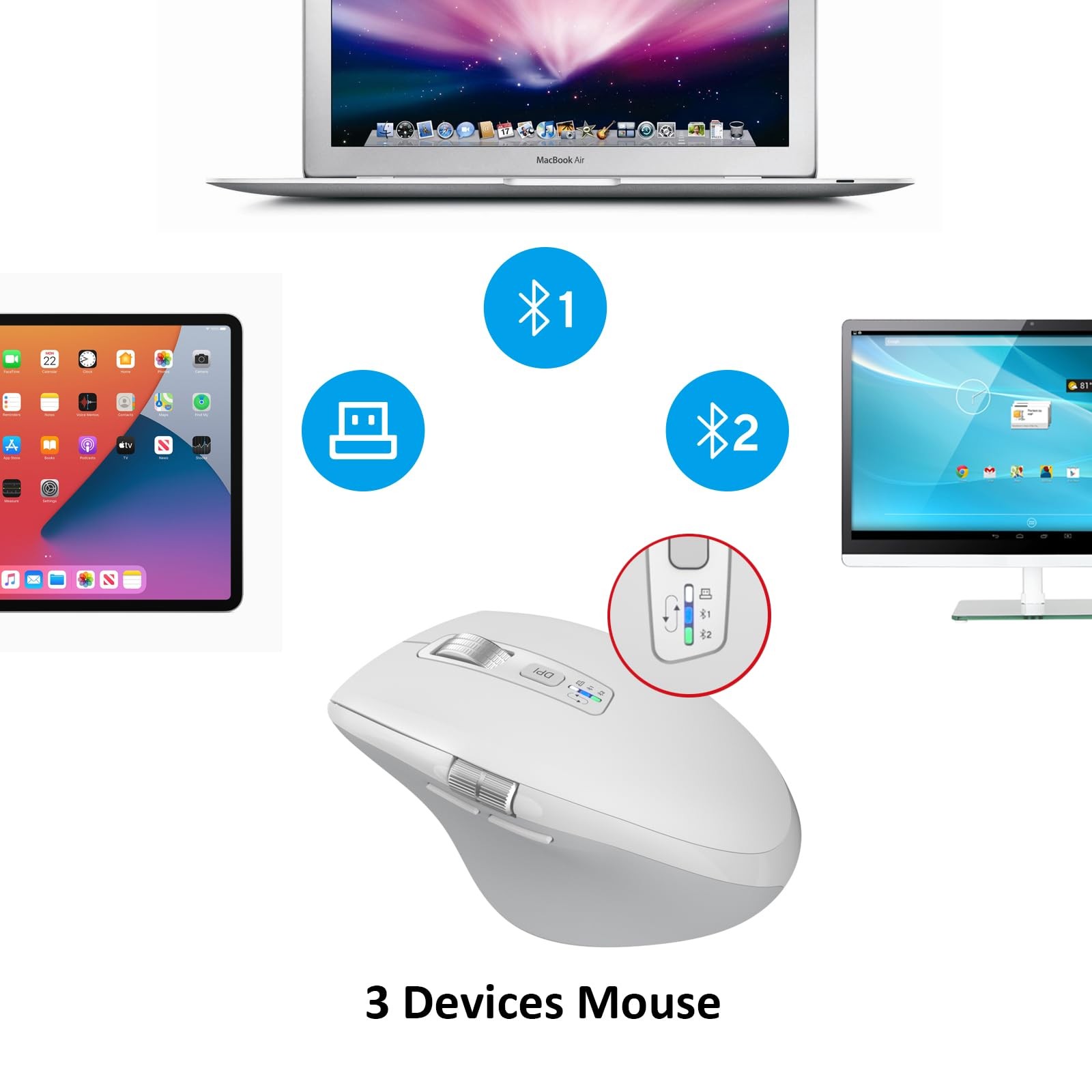 Wireless Side Scroll Mouse with Multi-Device, Ergonomic Computer Mice with Sm...