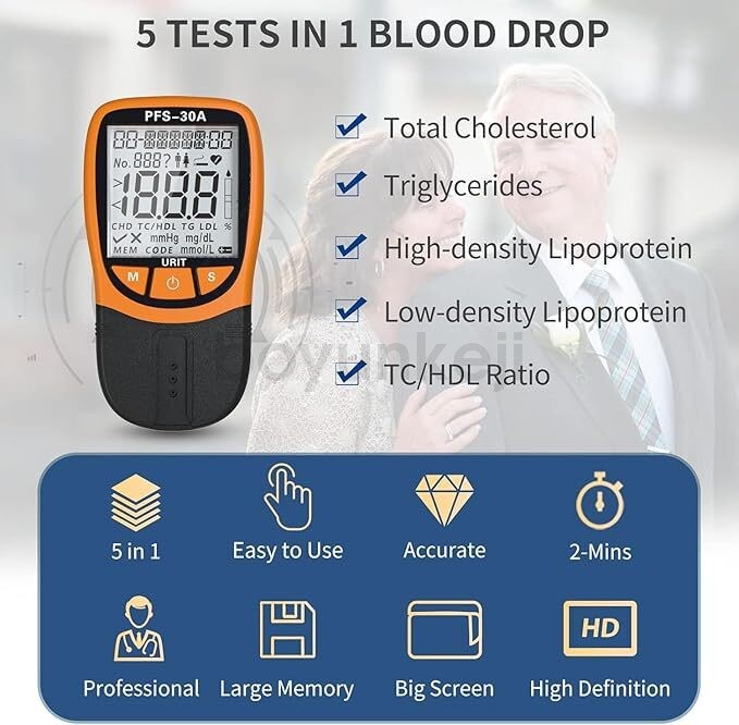 Cholesterol, triglyceride, five-item blood lipid analyzer kit (30 test strips)
