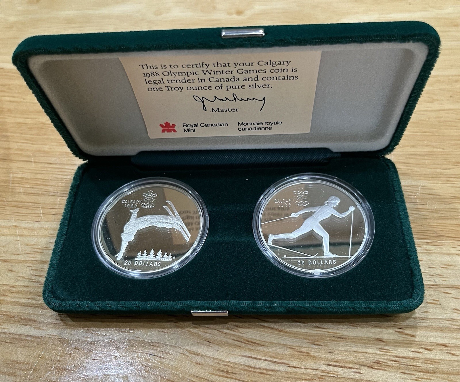 Canada 1988 Calgary Olympic Silver Coin Set 2x $20 Proof 1oz .925 w/cert.