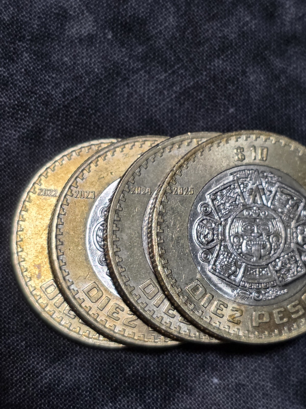 4 Coin Lot 10 PESOS Bi-Metal Mexico Pesos Aztec Calendar Coin '22 '23 '24 '25