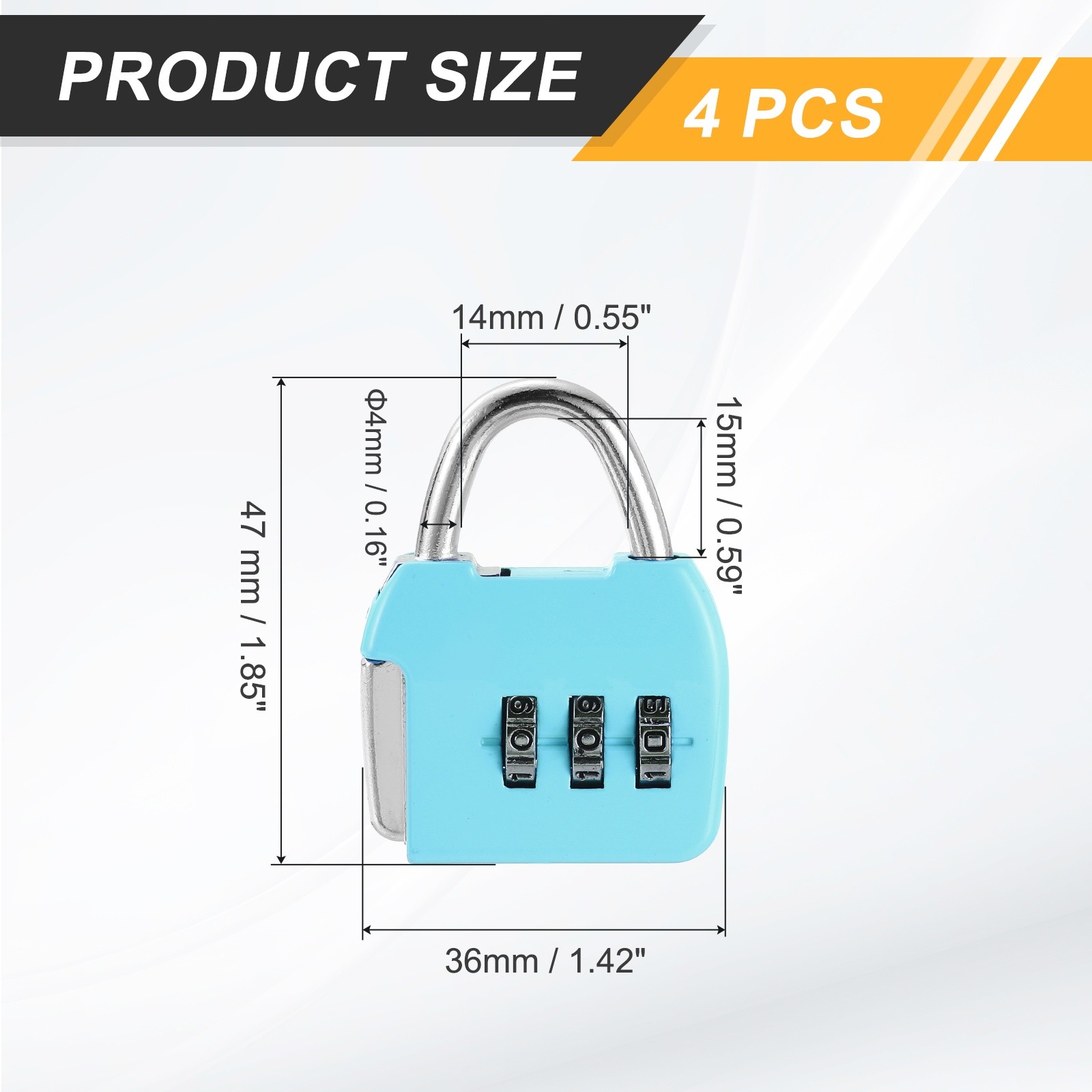 4Pcs Resettable 3 Digit Combination Lock Code Padlock, Sky Blue (47 x 36mm)