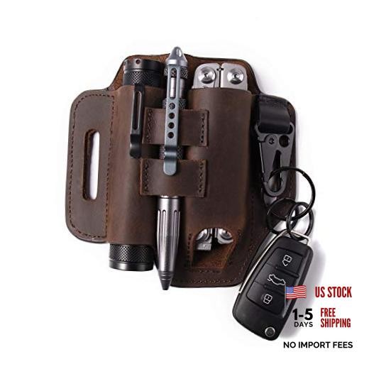 Multitool Belt Sheath, EDC Leather Belt Organizer, Belt Holder A-Dark Brown