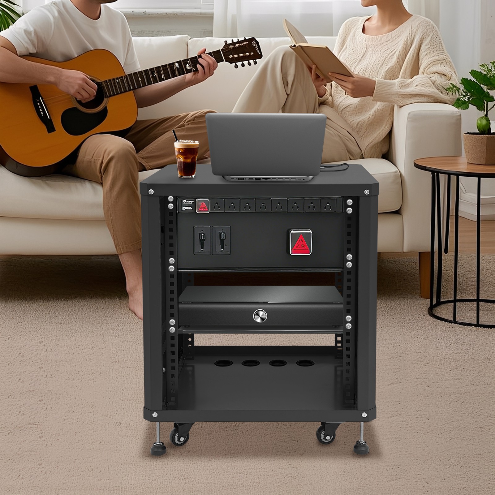 12U 19.8*22.4*23.6in Carbon Steel Black Network & Stereo Rack For Nightclubs