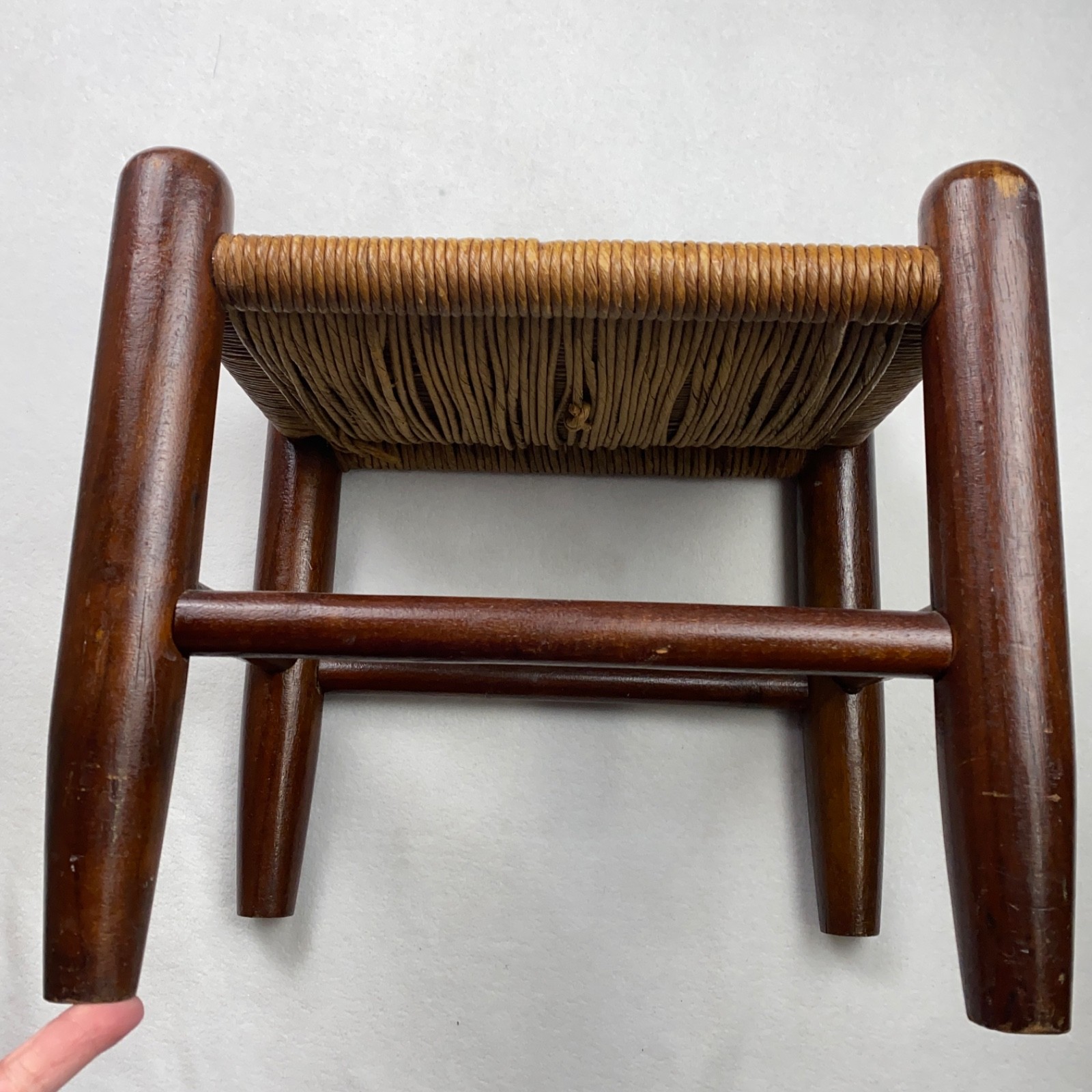 VTG Wood Rope Rush Twine Foot Stool Hand Woven Seat Ottoman Rustic 12 X 14 X 9