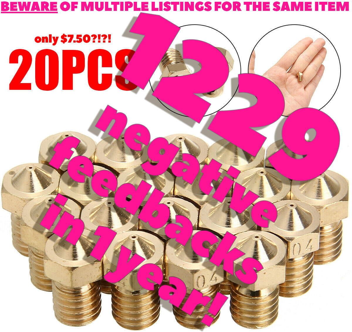 10X Lot ANYCUBIC J-HEAD M6 0.4mm Solid Brass Nozzle 1.75mm Filament 3D Printer