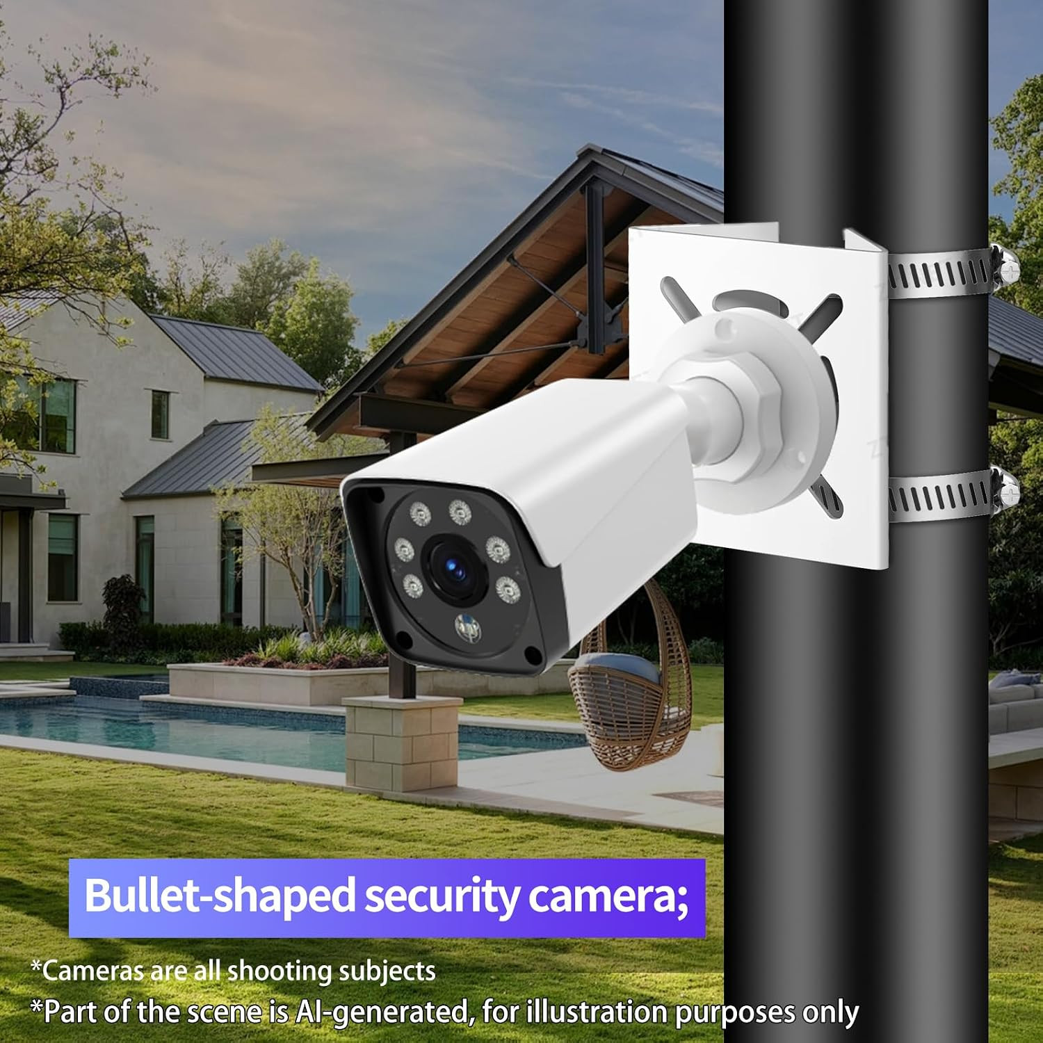 Universal Vertical Pole Mount for Security Camera, White | Solid Metal Bracket
