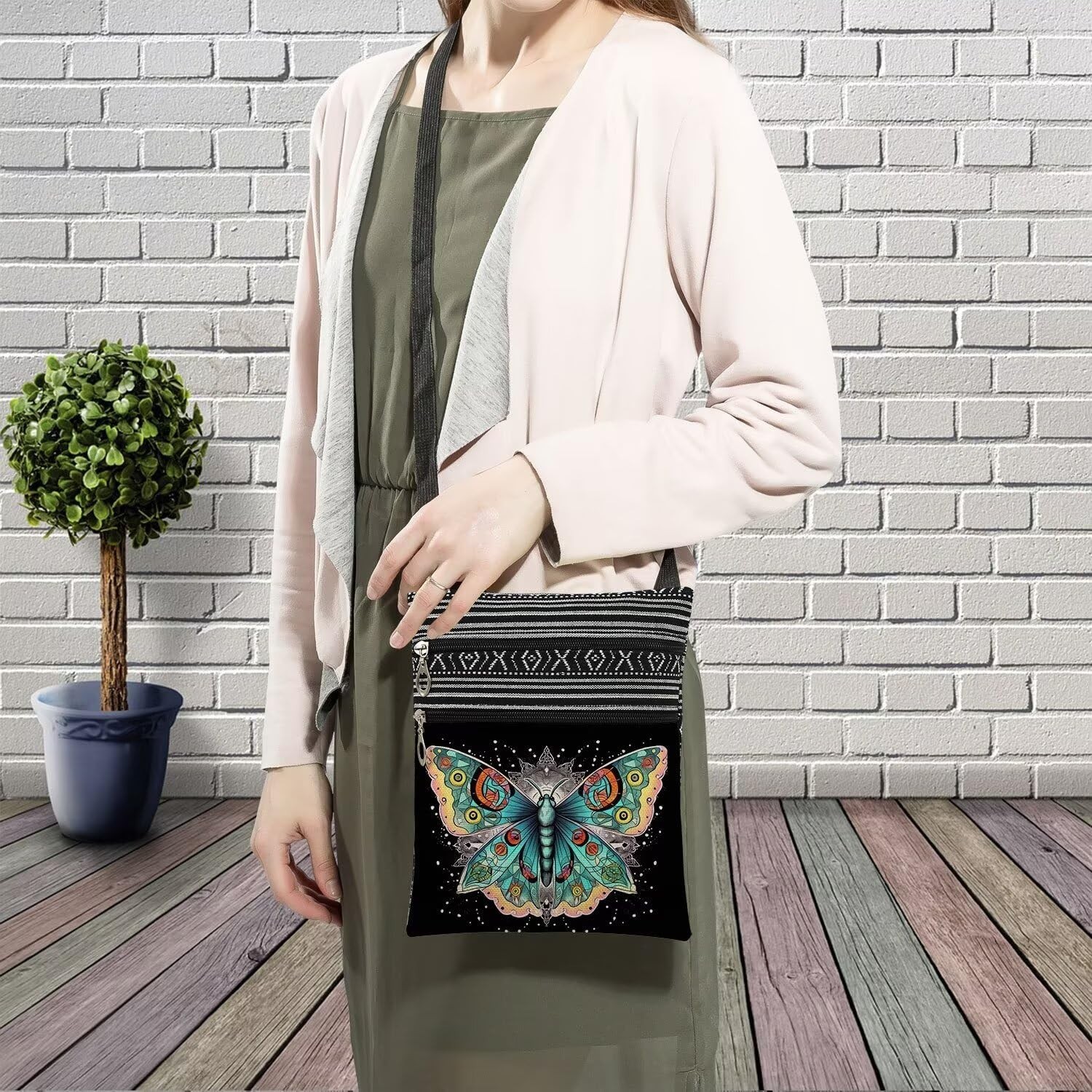 Fancy Butterfly Messenger Bag Small Ethnic Pattern Adjustable Strap Crossbody...