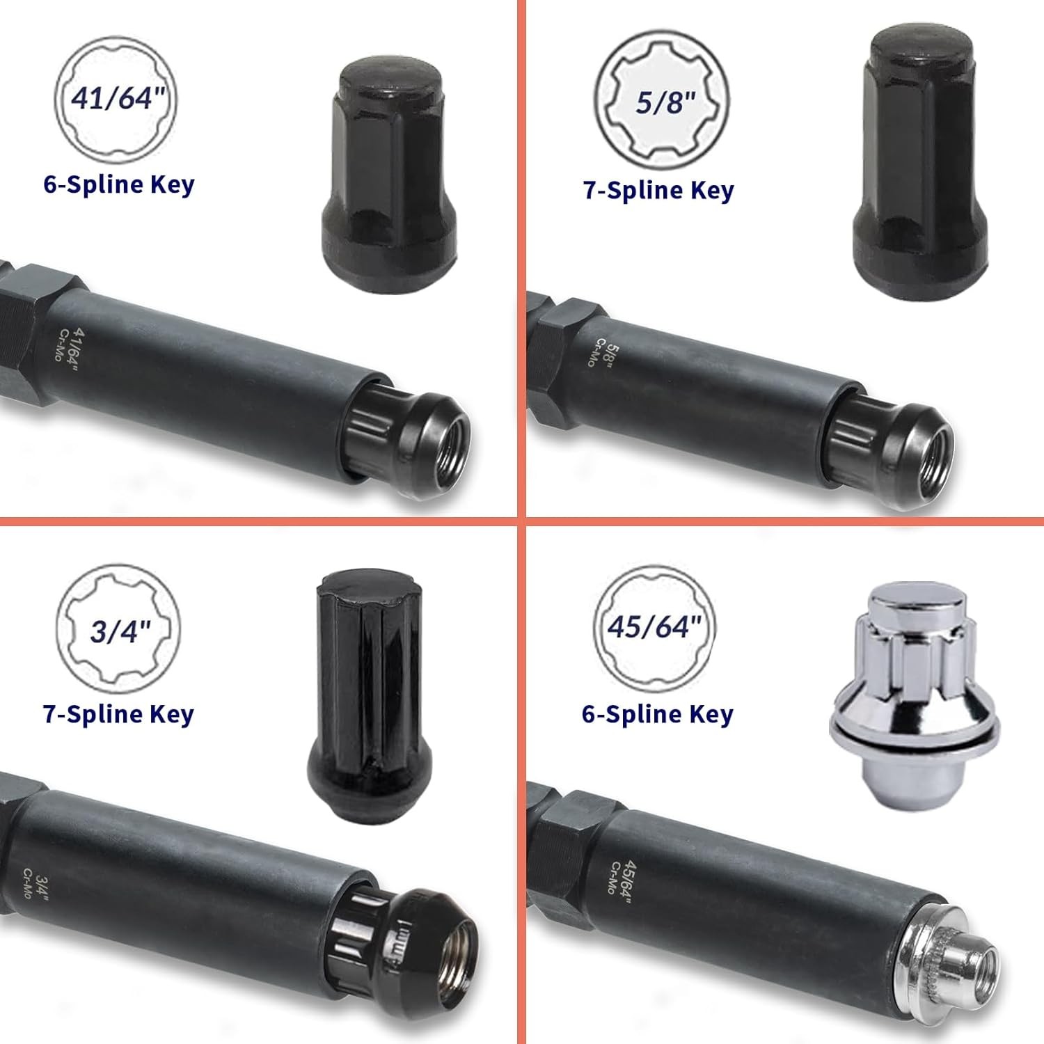 8PCS Universal Locking Key Lug Nut Master Socket Set Wheel Lock Removal Tool Kit