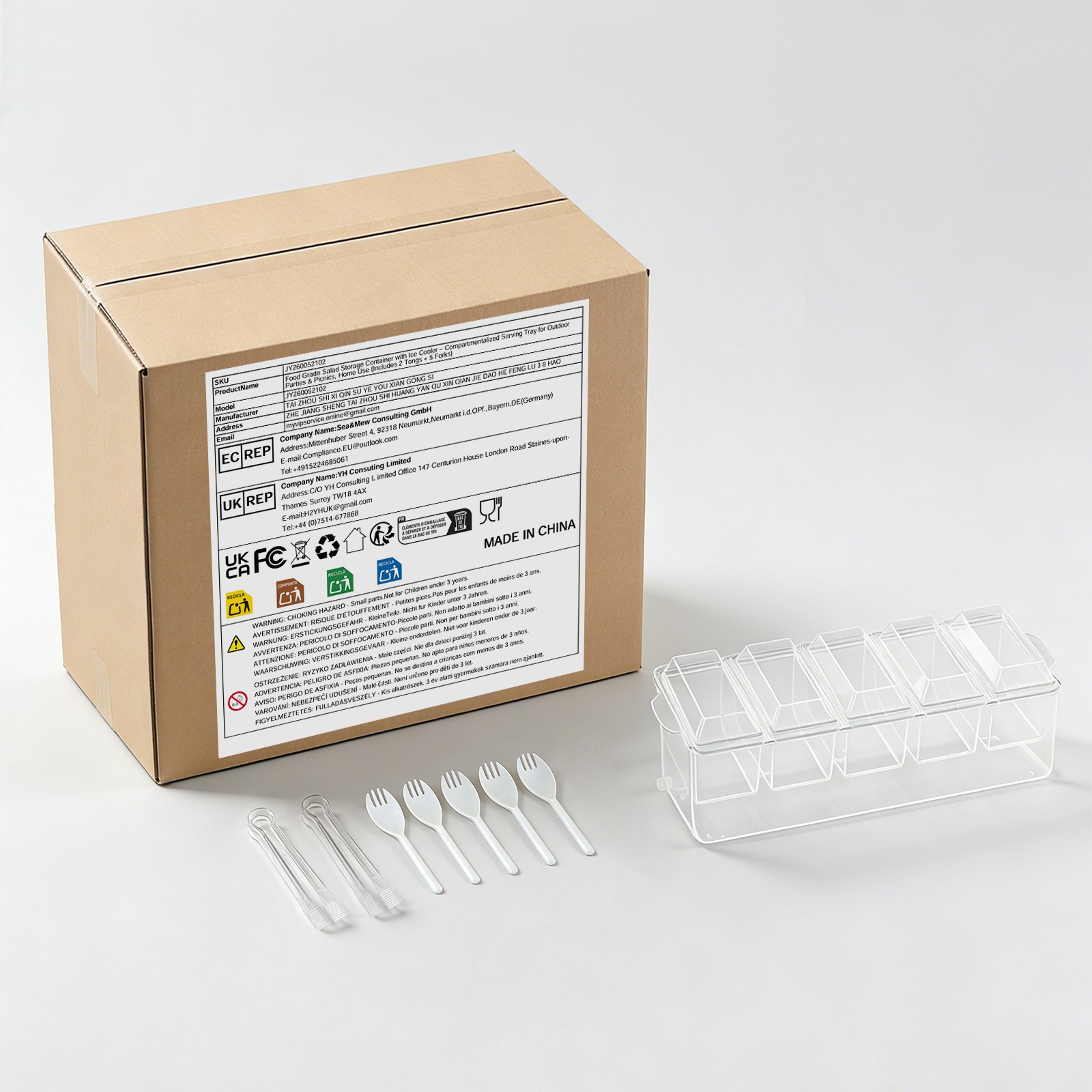 Compartmentalized Salad Storage Container, Ice Chilled Condiment Containers