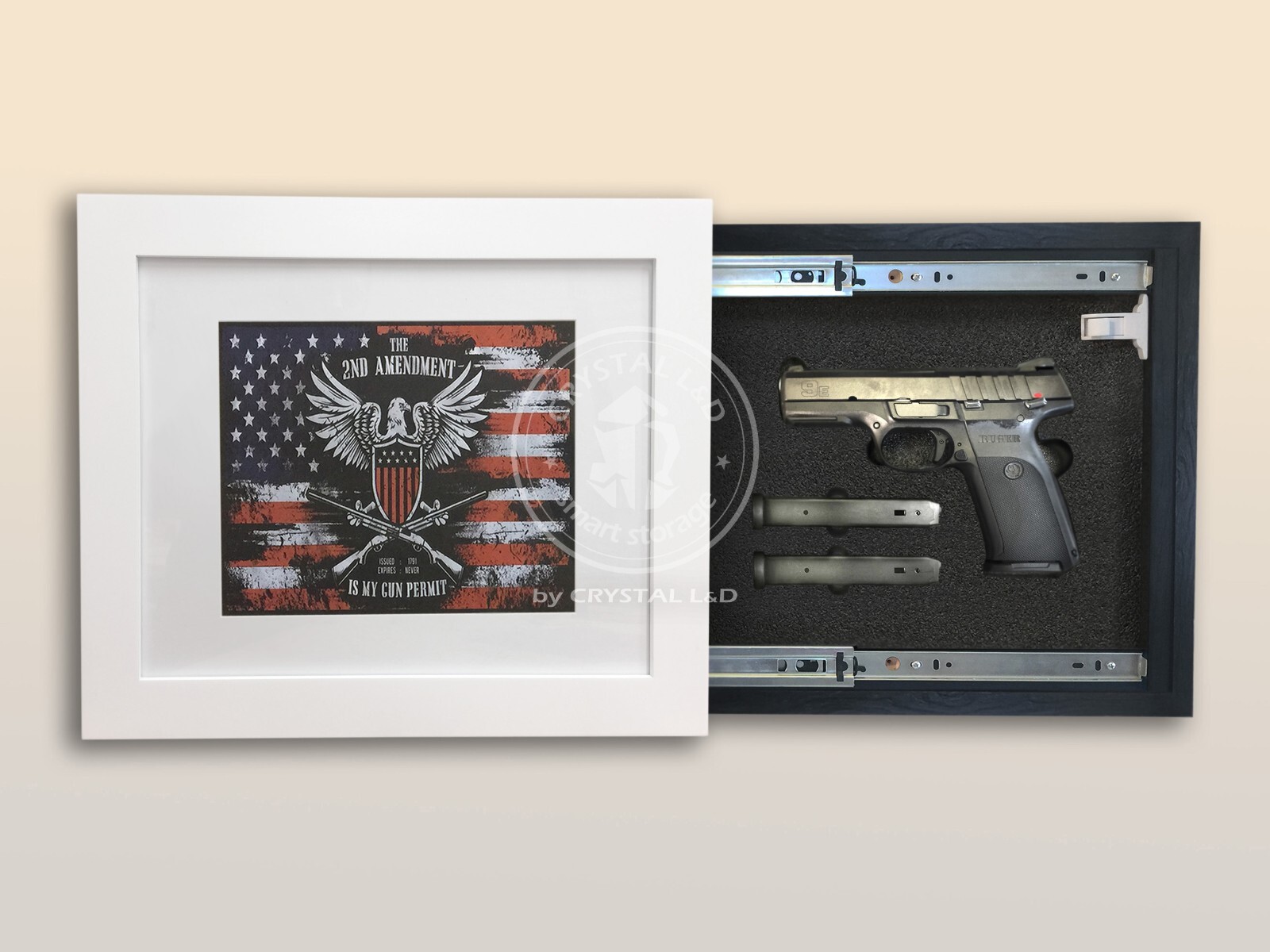 Hidden Storage Photo Frame for Gun and Valuables 17 in. x 14 in. / *WHITE*