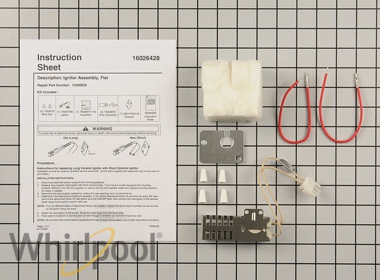 New Genuine OEM Whirlpool Oven Range Burner Igniter 12400035