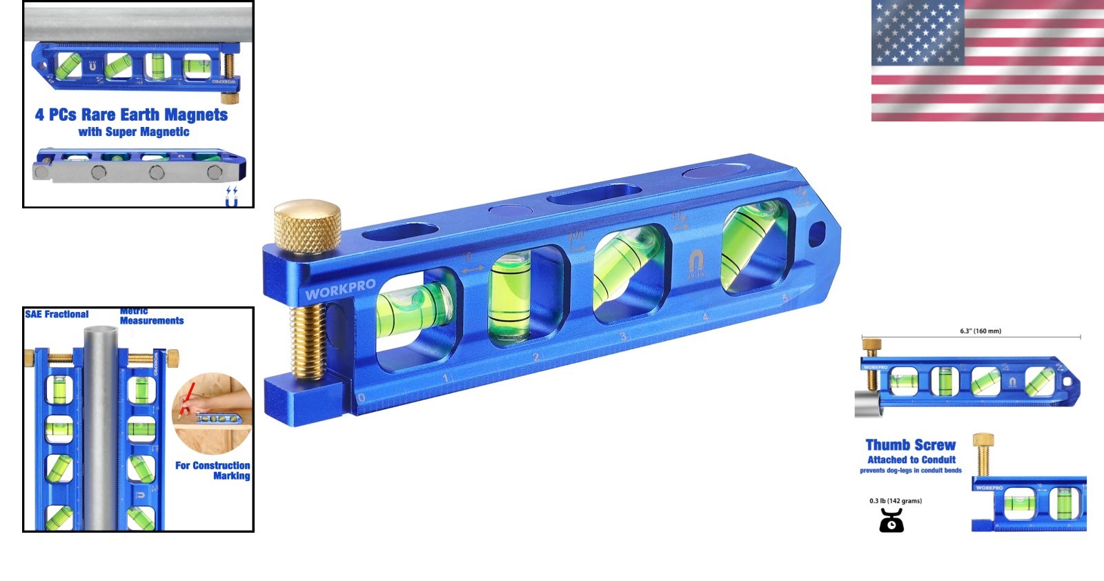 Professional 6.3-Inch Magnetic Level with Dual Measurement Scales and Vials