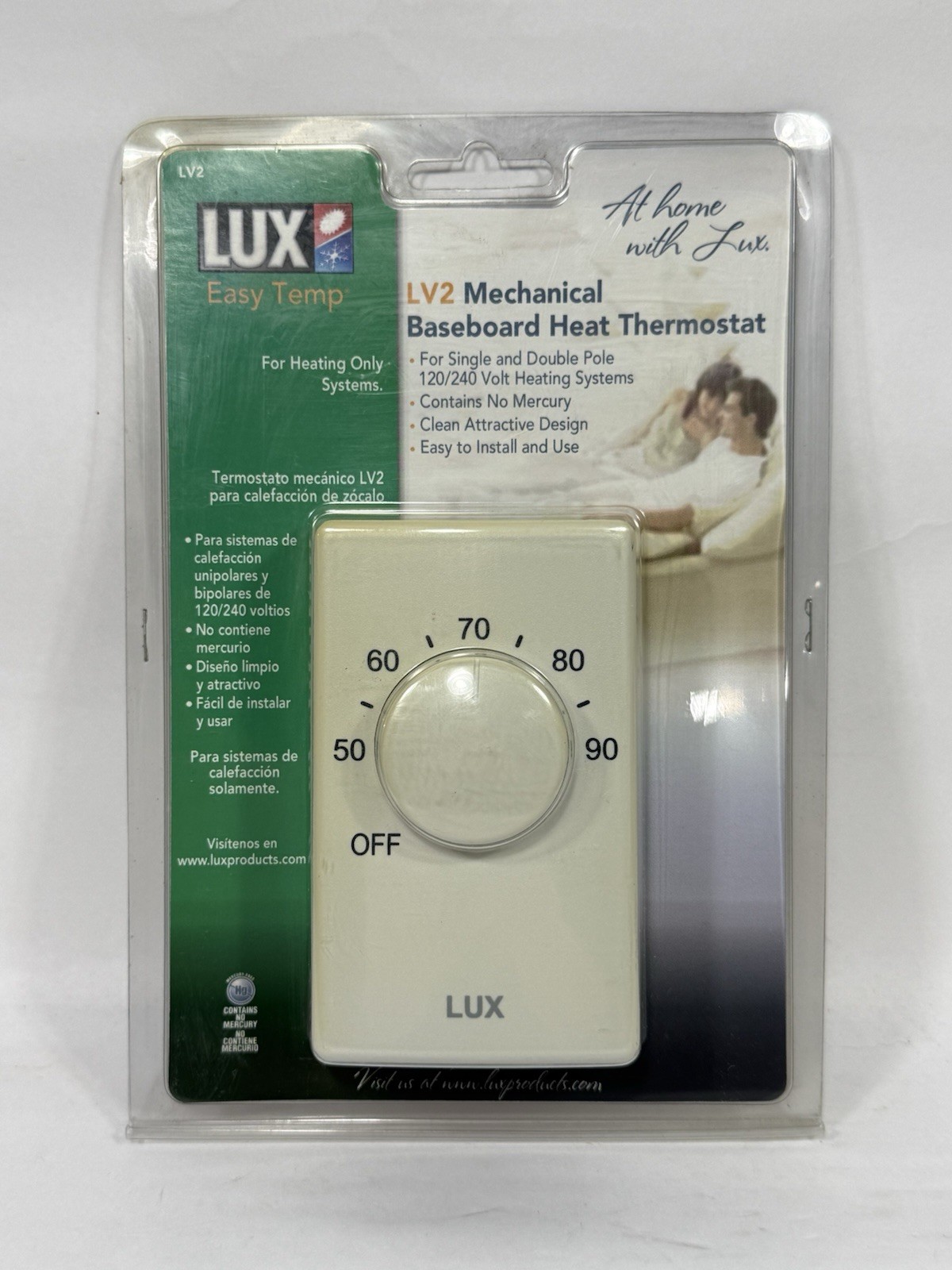 LUX LV2 Easy Temp Mechanical Baseboard Heat Thermostat For Single/Double Pole