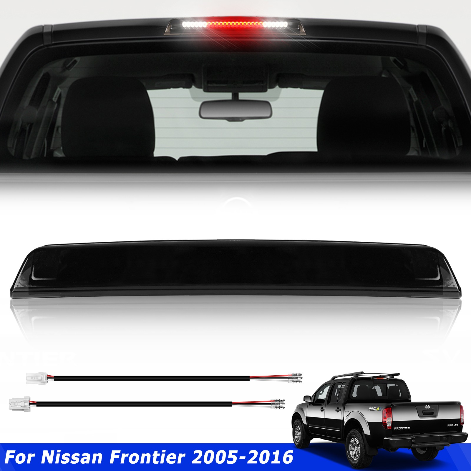 FOR NISSAN TITAN 2004-2015 FULL LED THIRD 3RD TAIL BRAKE CARGO LIGHT LAMP BLACK
