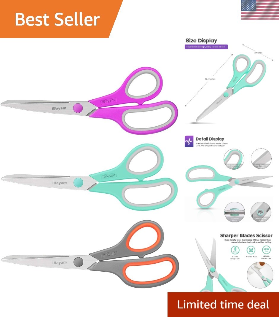 All-Purpose 8-Inch Scissors for Crafting and Sewing | Ambidextrous Comfort Grip