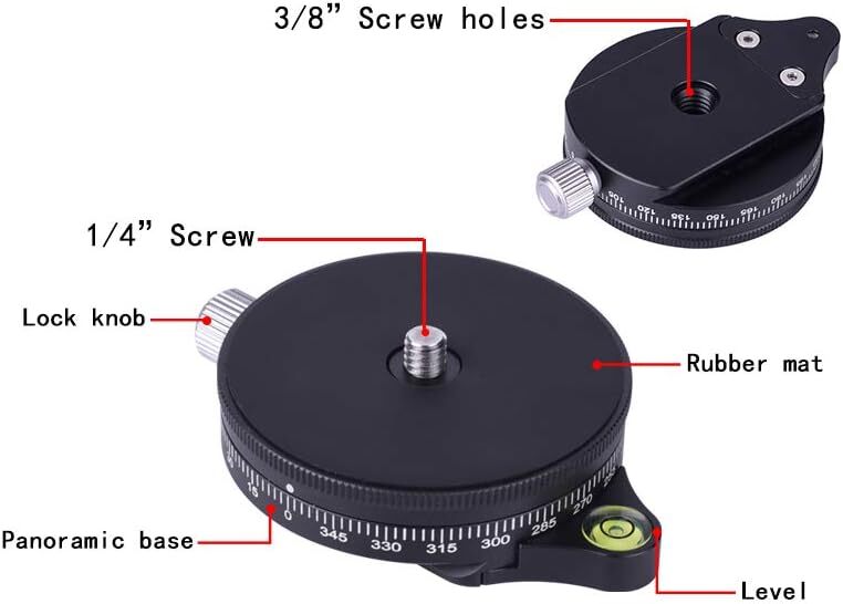 Camera Panoramic Panning Base w/ Arca Swiss Style Plate 3/8" for Tripod Monopod