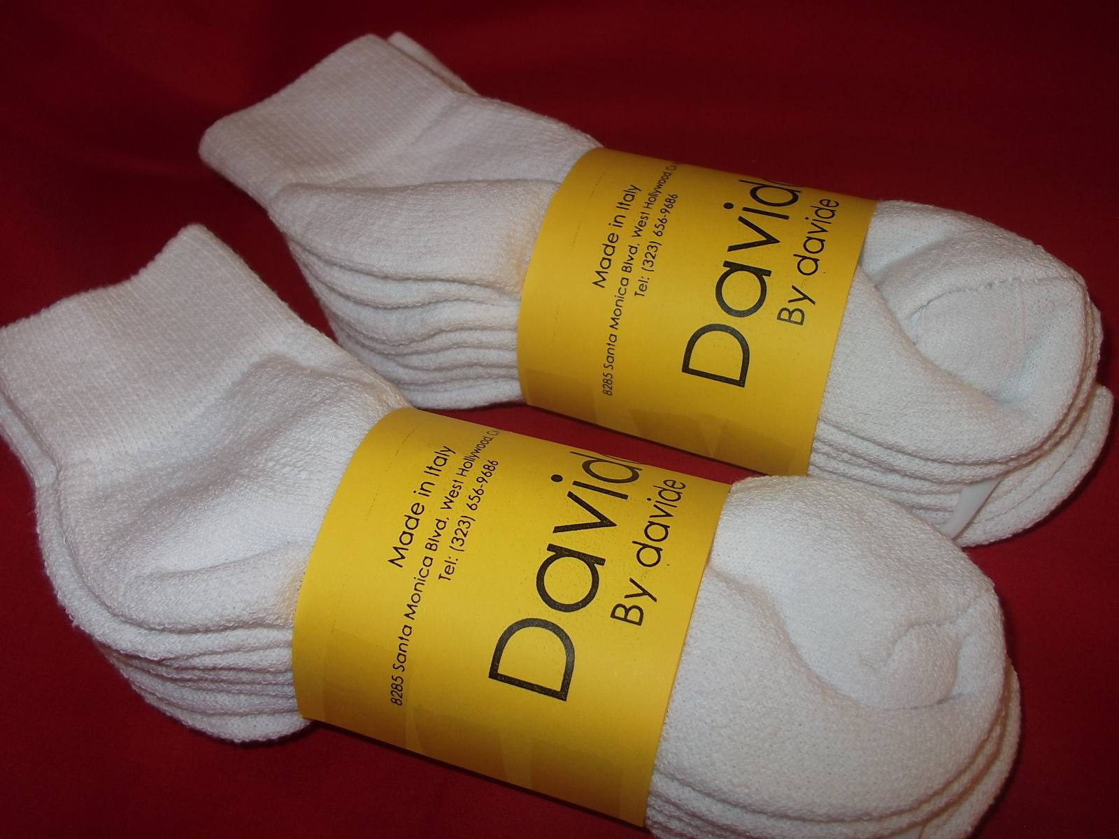 Davido women socks ankle/quarter made in Italy 100% cotton 8 pairs white siz 6-8