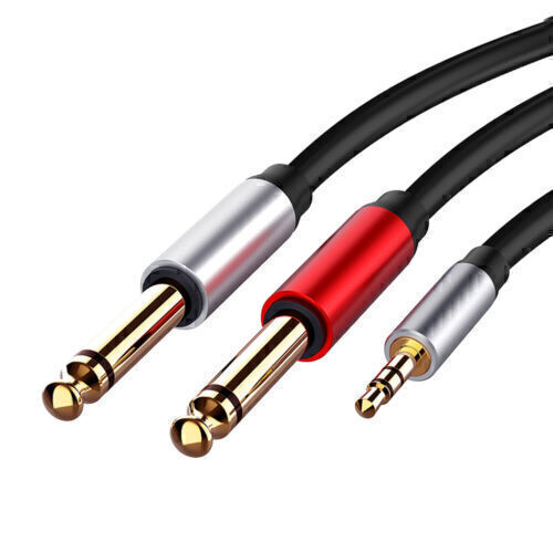 3.5mm 1/8" TRS to Dual 6.35mm 1/4" TS Mono Stereo Y-Cable Splitter Cord [5FT]