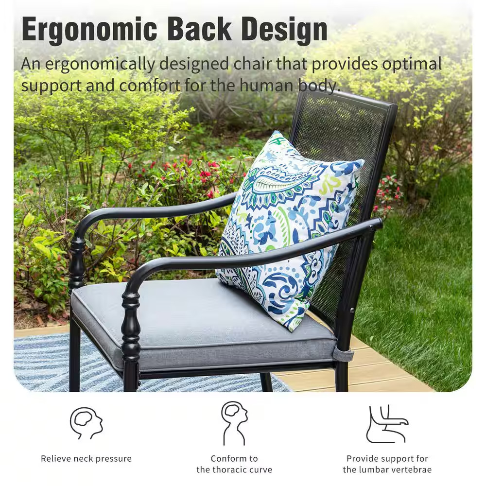 Black 5-Piece Metal Patio Outdoor Dining Sets with Stamped round Table and Gourd