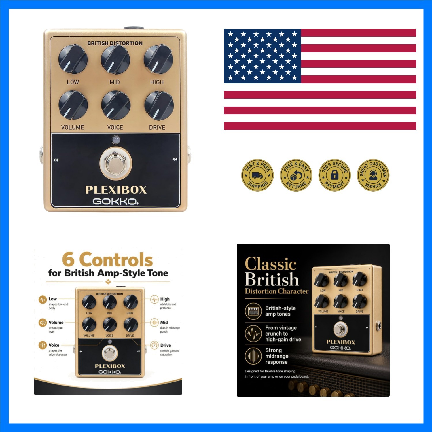 GK-36 PLEXIBOX British Amp Simulator Overdrive Pedal | All-analog British amp...