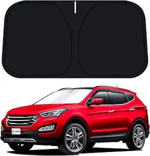 Windshield Sun Shade for 2 Size: Silver & Black-Fit 2013-2018 Hyundai Santa Fe