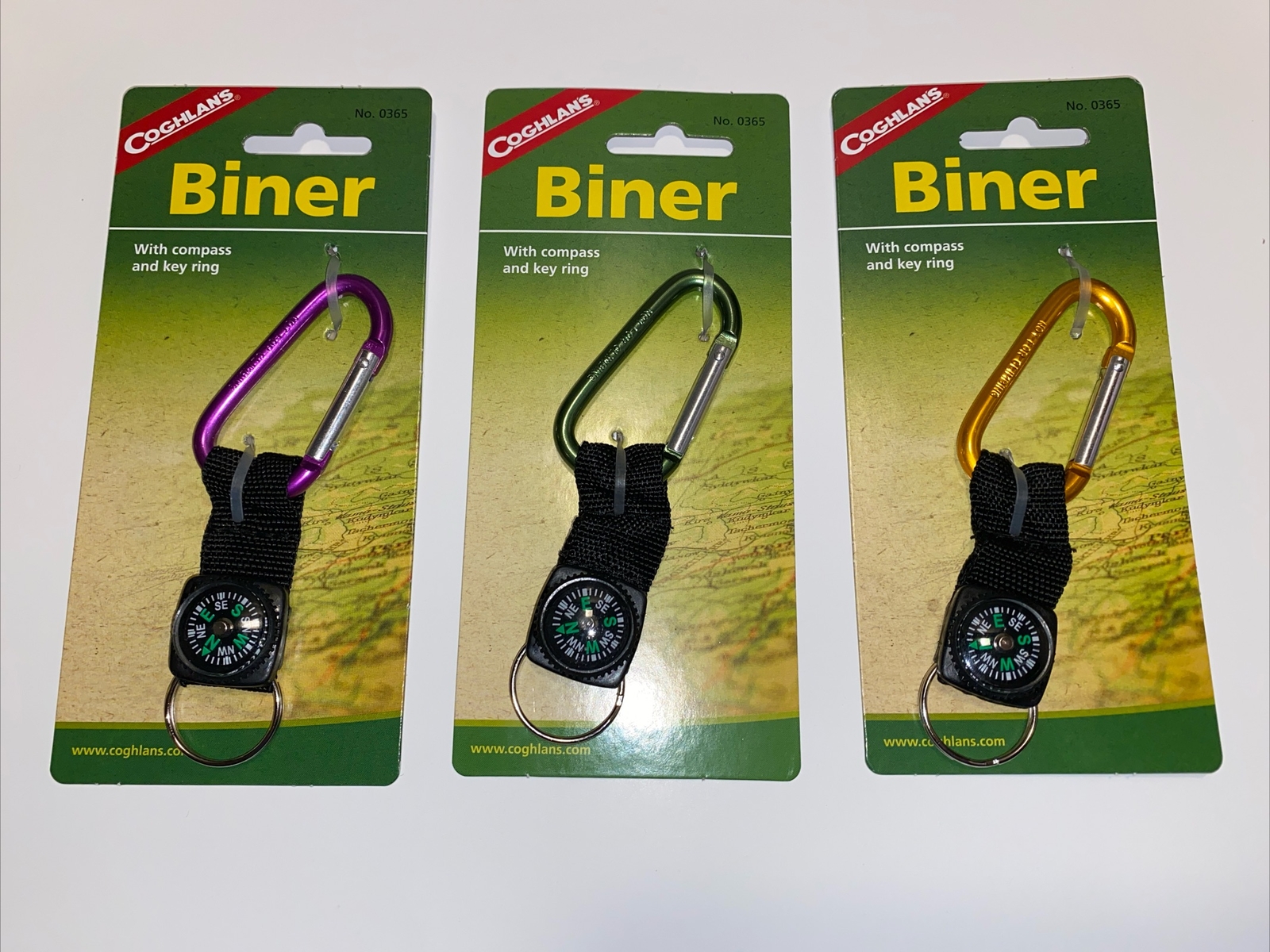 NEW Anodized Aluminum Biner W/ Compass 2 Pink, 2 Green & 2 Orange