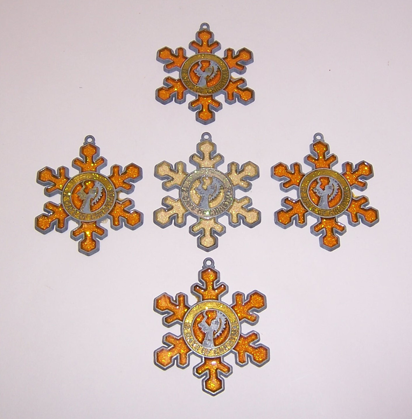 Decorative Handmade 5 Snowflake Suncatchers (3.5”) Gold & Clear Metal w/ Backing