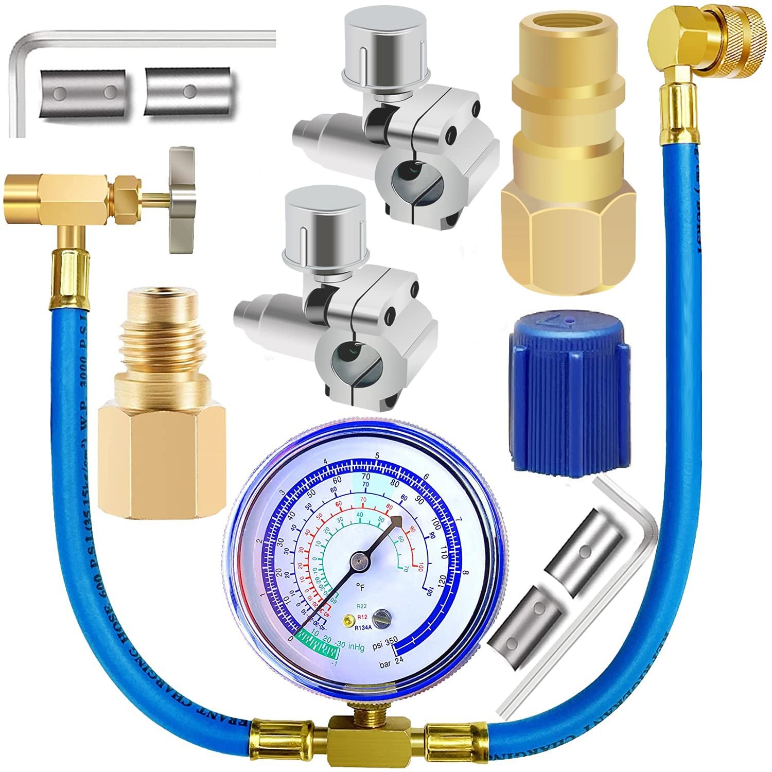 Refrigerator Freon Recharge Hose with Gauge KitA/C R134a R12 R22,Universal Re...