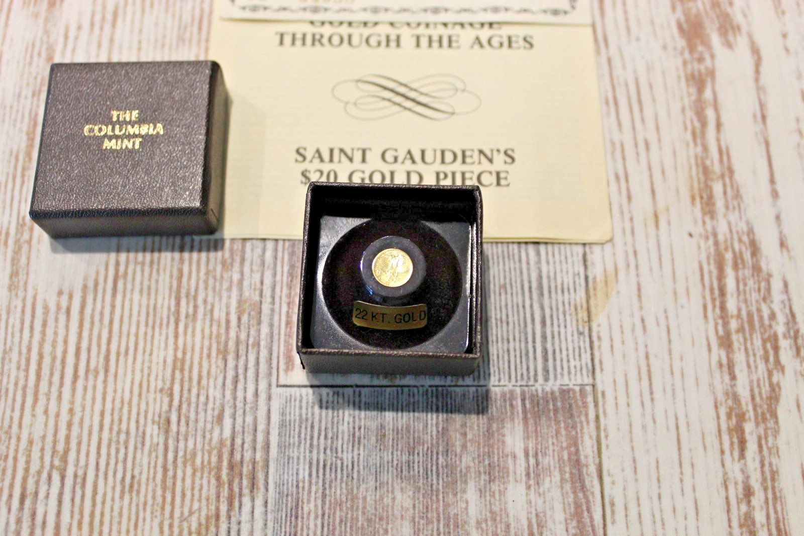 MINIATURE 1908 ST-GAUDEN'S $20 GOLD PIECE 22KT COLUMBIA MINT CERTIFICATE W/BOX