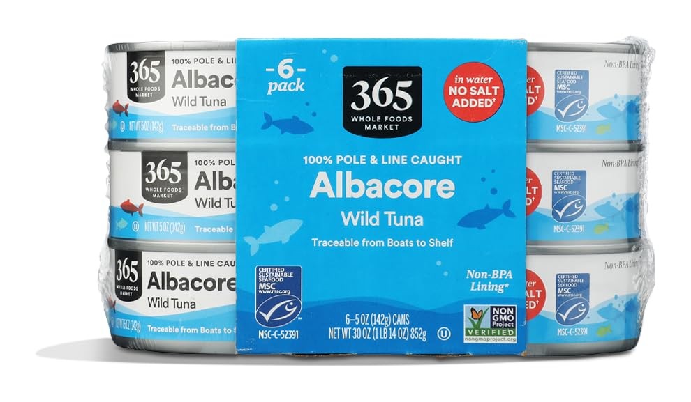 365 by Whole Foods Market, No Salt Albacore Tuna in Water 5 Ounce (Pack of 1)