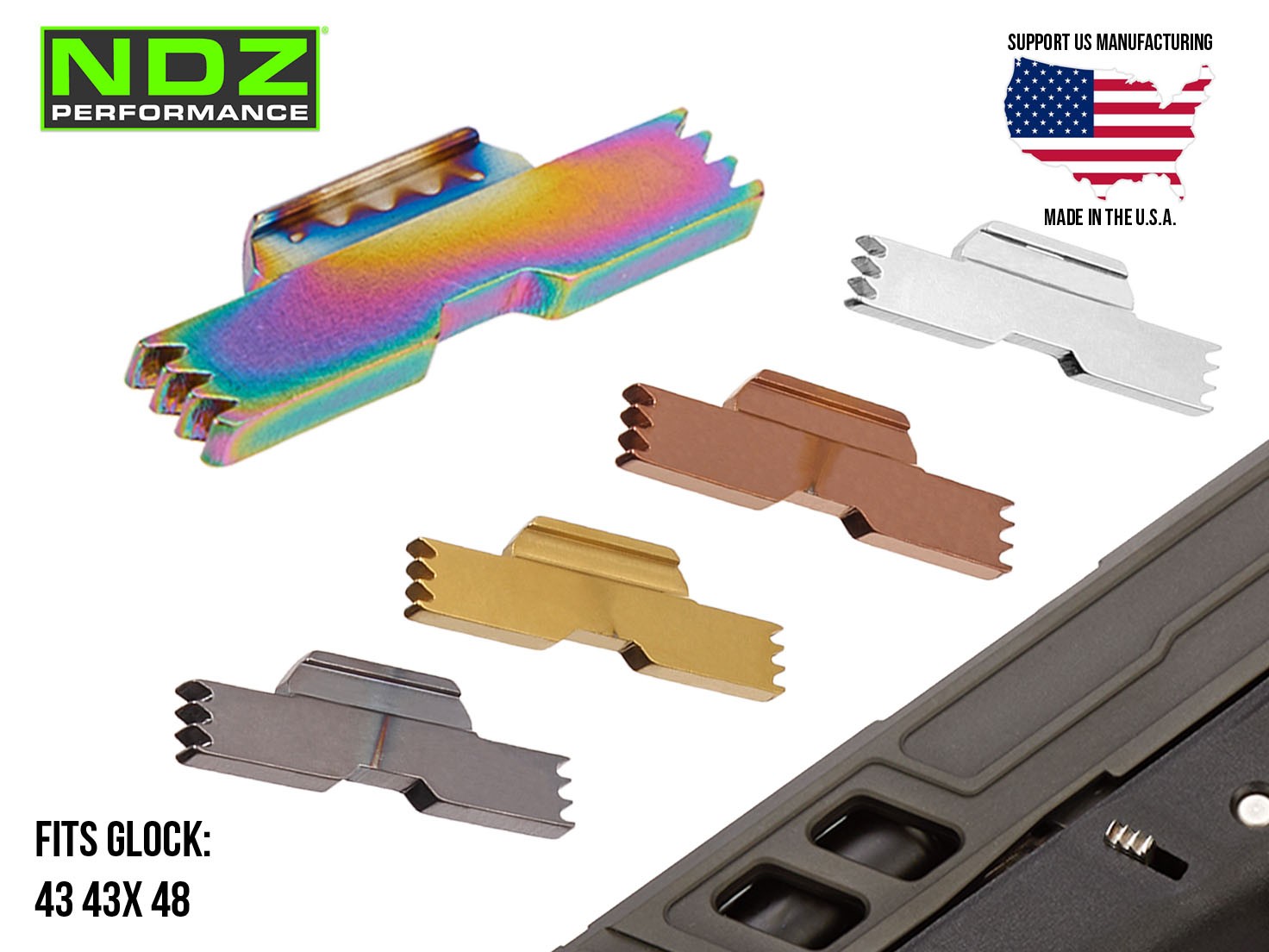 NDZ Glock 43X 48 43 Extended Slide Lock Lever ESLL Stainless Steel Cerakote PVD