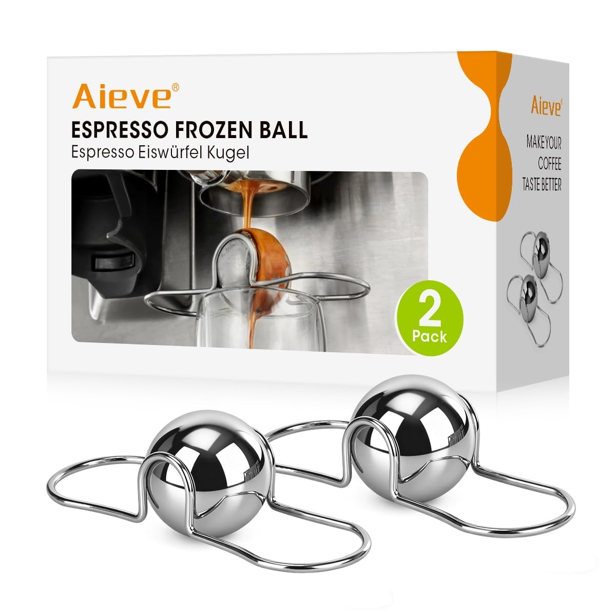 AIEVE 2 Pack Espresso Cooling Ball, Stainless Steel Regular Size, Silver